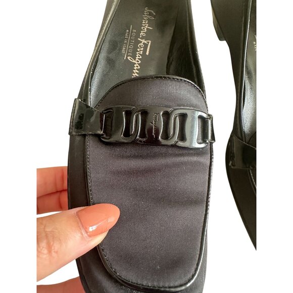 SALVATORE FERRAGAMO Black Fabric Logo Loafers Size 7 - Picture 9 of 14